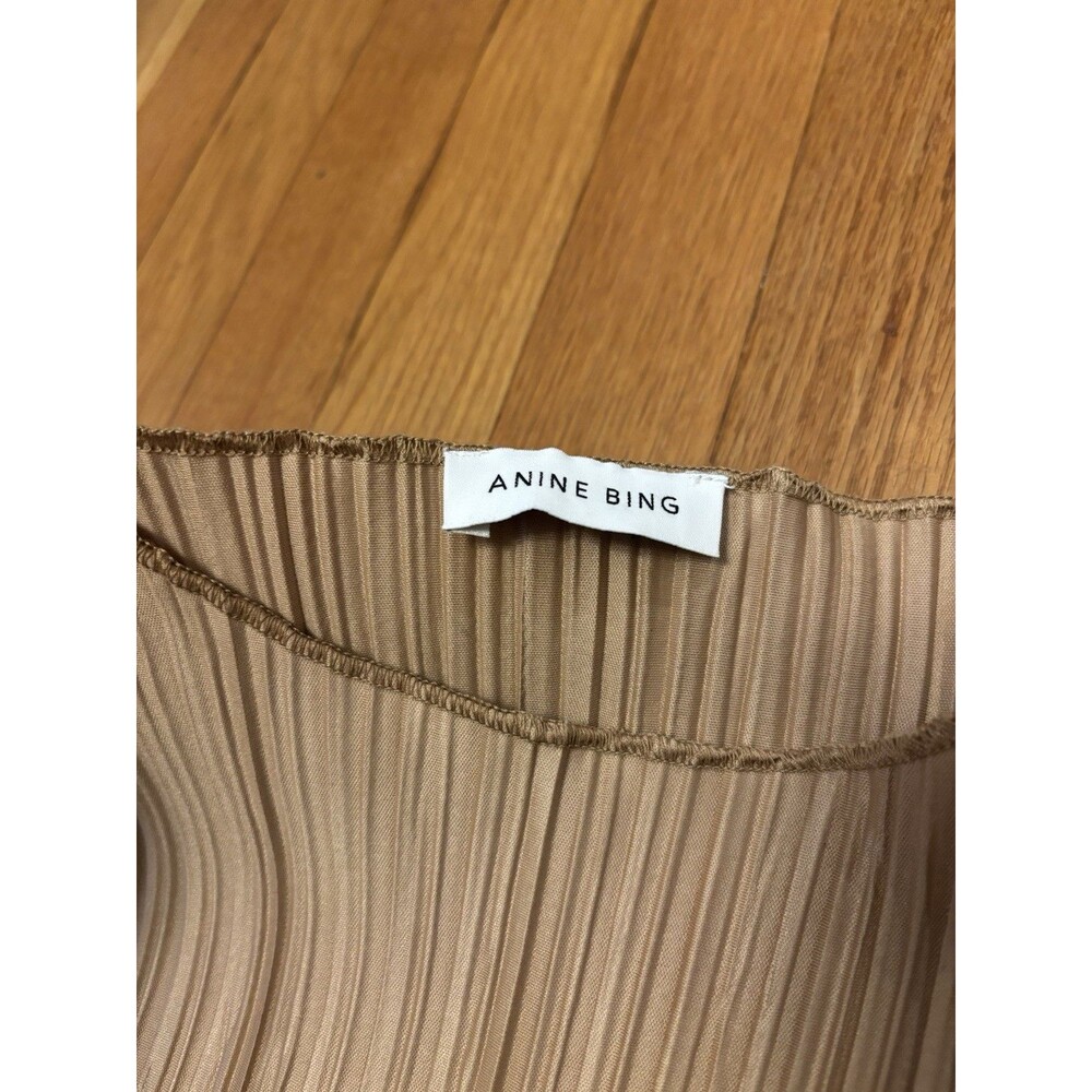 Anine Bing Melanie Pleated Midi Dress Brown Size M Sleeveless Slit - Picture 3 of 9